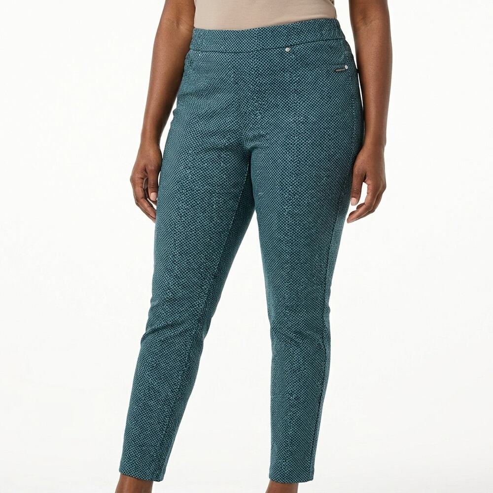 MICHAEL KORS Teal Geometric Stretch Pants Women Size L